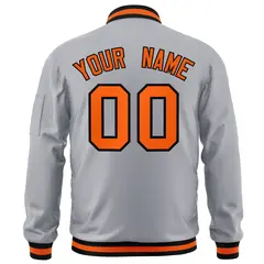 Gray Orange-Black Varsity Full-Zip Letterman Bomber Jacket 4