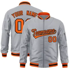 Gray Orange-Black Varsity Full-Zip Letterman Bomber Jacket 1
