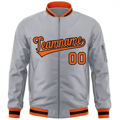 Gray Orange-Black Varsity Full-Zip Letterman Bomber Jacket 3