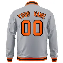 Gray Orange-Black Varsity Full-Zip Letterman Bomber Jacket 4