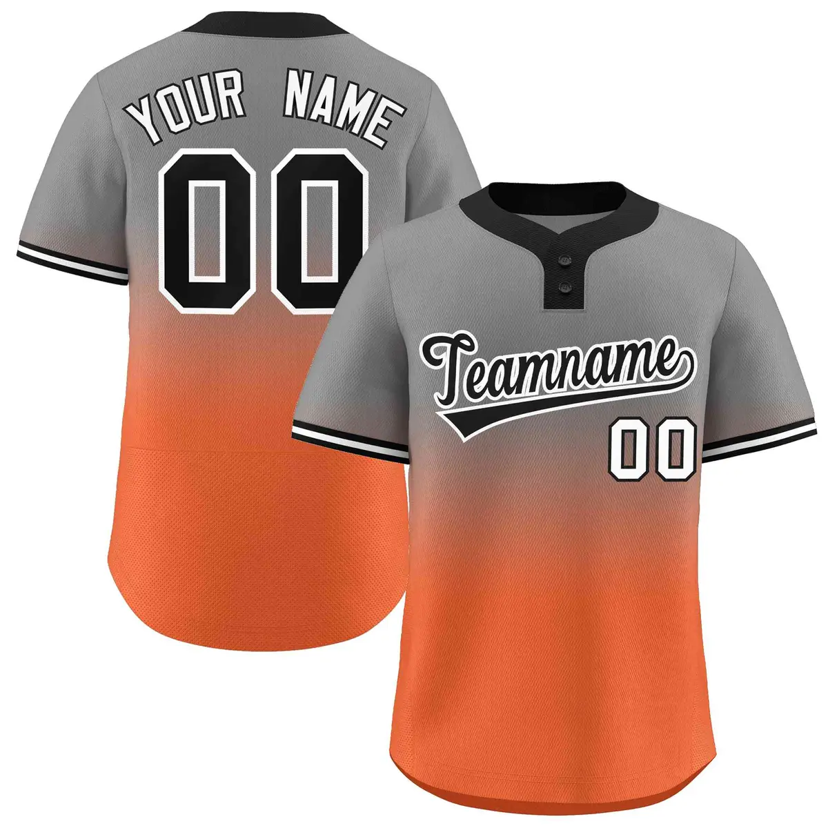 Gray Orange Black-White Gradient Two-Button Softball Jersey