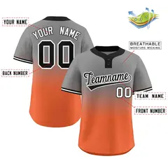 Gray Orange Black-White Gradient Two-Button Softball Jersey 2