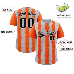 Gray Orange Blade Pattern Raglan Baseball Jersey 2
