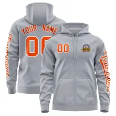 Gray Orange Classic Full-Zip Varsity Letterman Jacket Hoodie 1