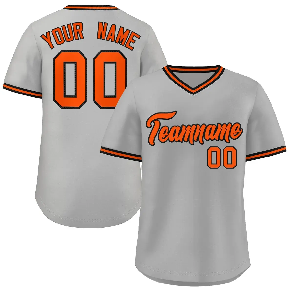 Gray Orange Classic V-Neck Pullover Baseball Jersey