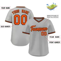 Gray Orange Classic V-Neck Pullover Baseball Jersey 2