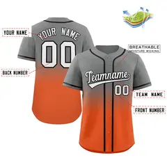 Gray Orange Gradient Fashion Baseball Jersey 2