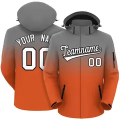 Gray Orange Gradient Hooded Outdoor Waterproof Jacket
