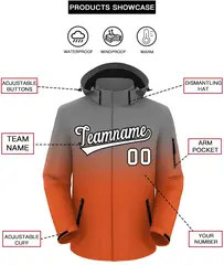Gray Orange Gradient Hooded Outdoor Waterproof Jacket 2