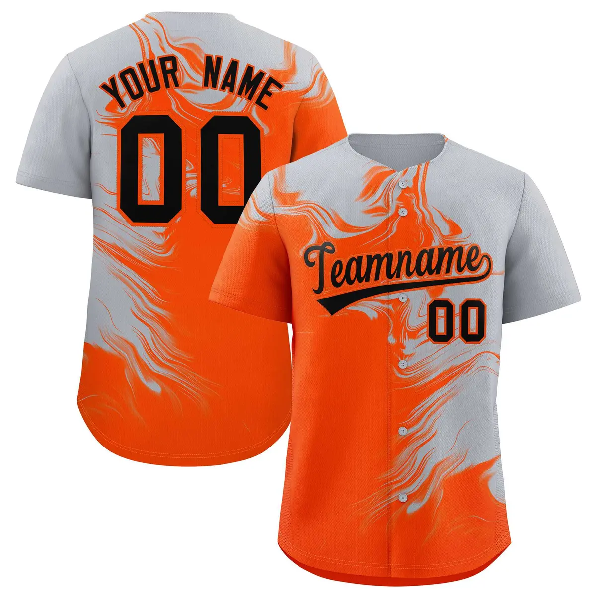 Gray Orange Ink Pattern Authentic Baseball Jersey