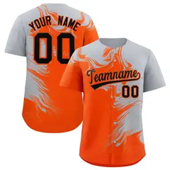 Gray Orange Ink Pattern Authentic Baseball Jersey
