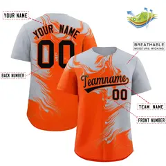 Gray Orange Ink Pattern Authentic Baseball Jersey 2
