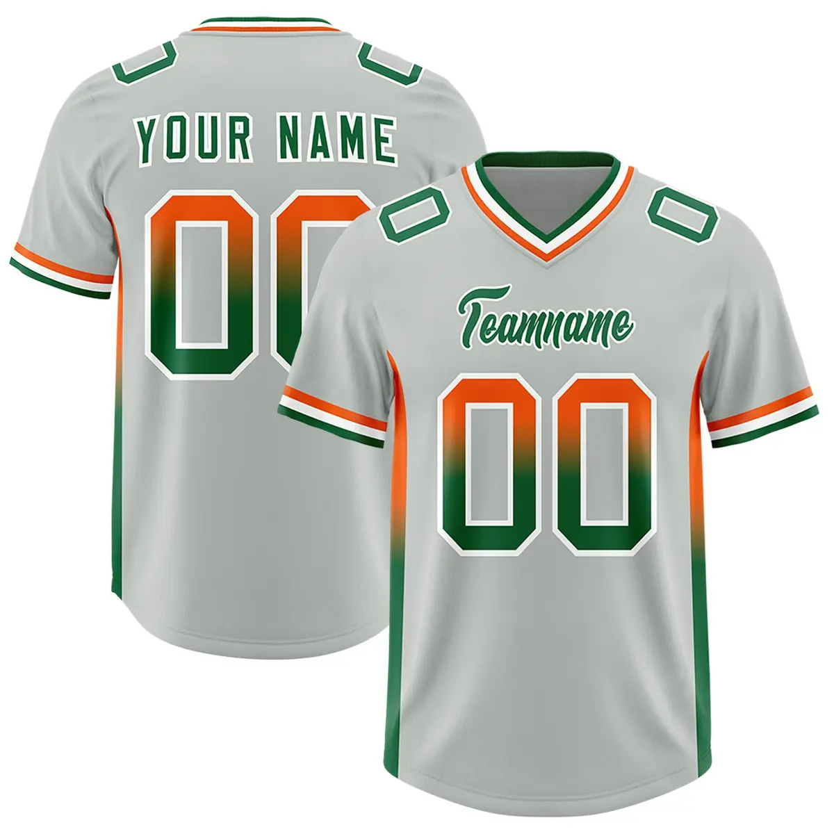 Gray Orange Kelly Green Gradient Sides Football Jersey