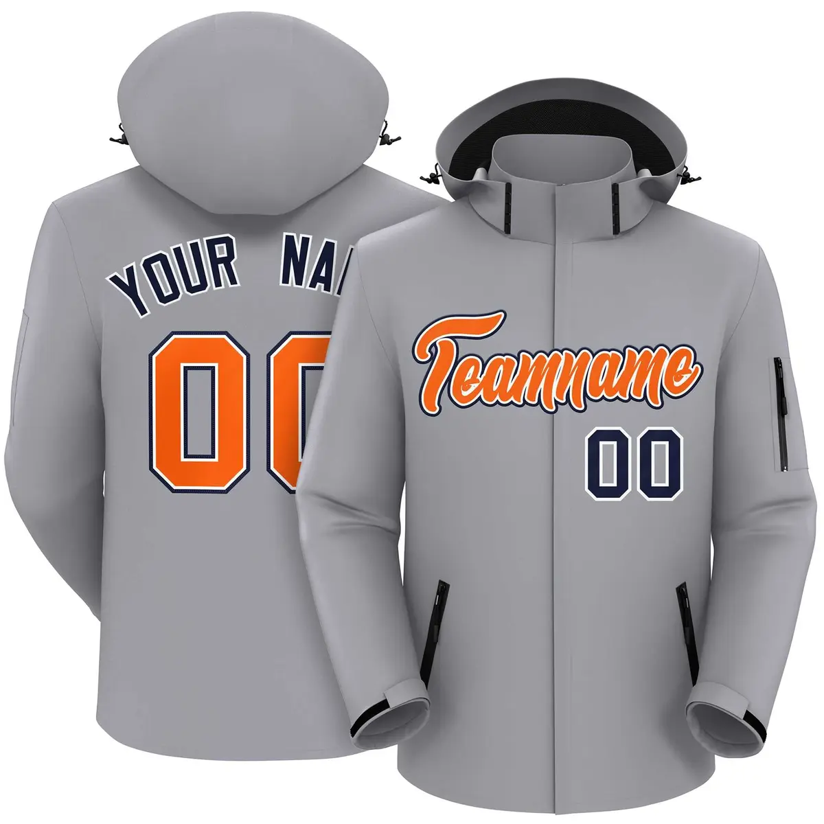 Gray Orange-Navy Classic Style Waterproof Jacket