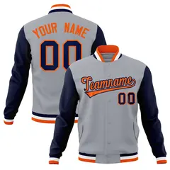 Gray Orange-Navy Varsity Raglan Full-Snap Letterman Jacket 1