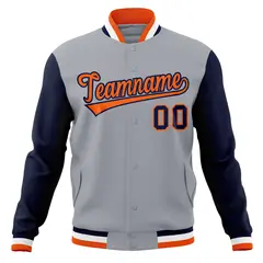 Gray Orange-Navy Varsity Raglan Full-Snap Letterman Jacket 5