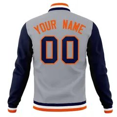Gray Orange-Navy Varsity Raglan Full-Snap Letterman Jacket 6