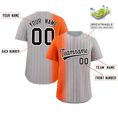 Gray Orange Pinstripe Gradient Baseball Jersey 2