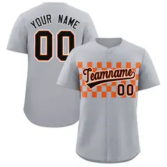 Gray Orange Plaid Fashion Authentic Baseball Jersey