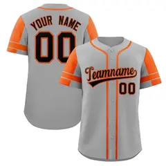 Gray Orange Raglan Sleeves Authentic Baseball Jersey