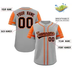 Gray Orange Raglan Sleeves Authentic Baseball Jersey 2