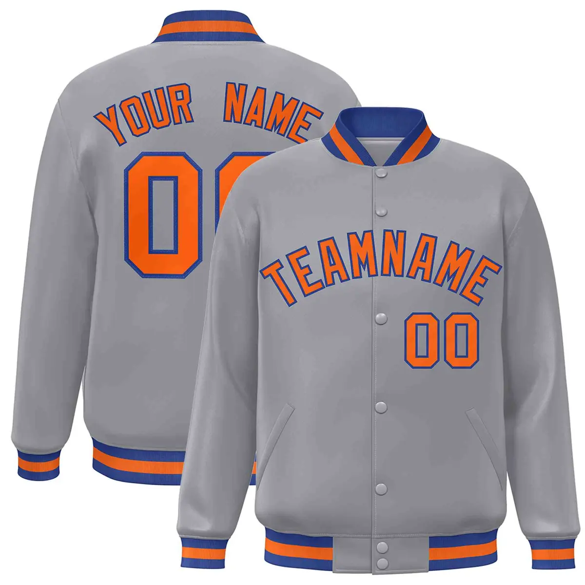 Gray Orange-Royal Classic Varsity Full-Snap Letterman Jacket