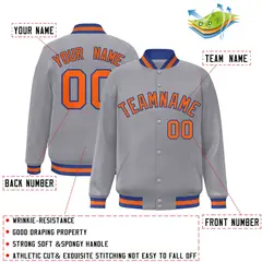Gray Orange-Royal Classic Varsity Full-Snap Letterman Jacket 2