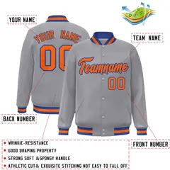 Gray Orange-Royal Classic Varsity Full-Snap Letterman Jacket 2