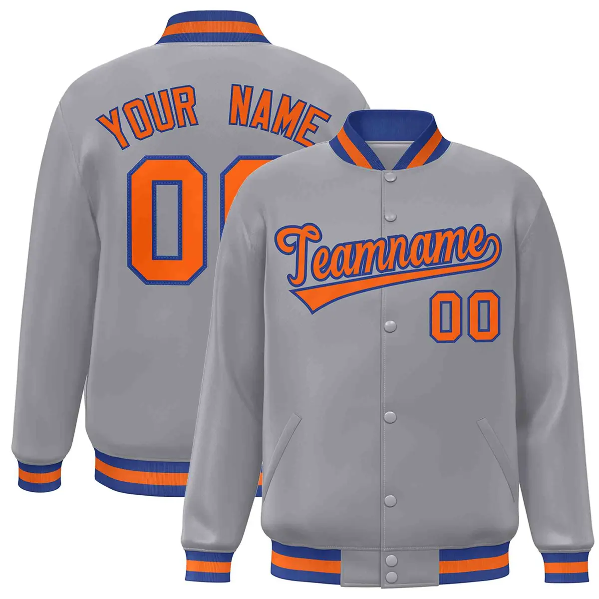 Gray Orange-Royal Classic Varsity Full-Snap Letterman Jacket