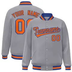 Gray Orange-Royal Classic Varsity Full-Snap Letterman Jacket 1