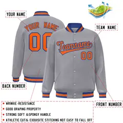 Gray Orange-Royal Classic Varsity Full-Snap Letterman Jacket 2