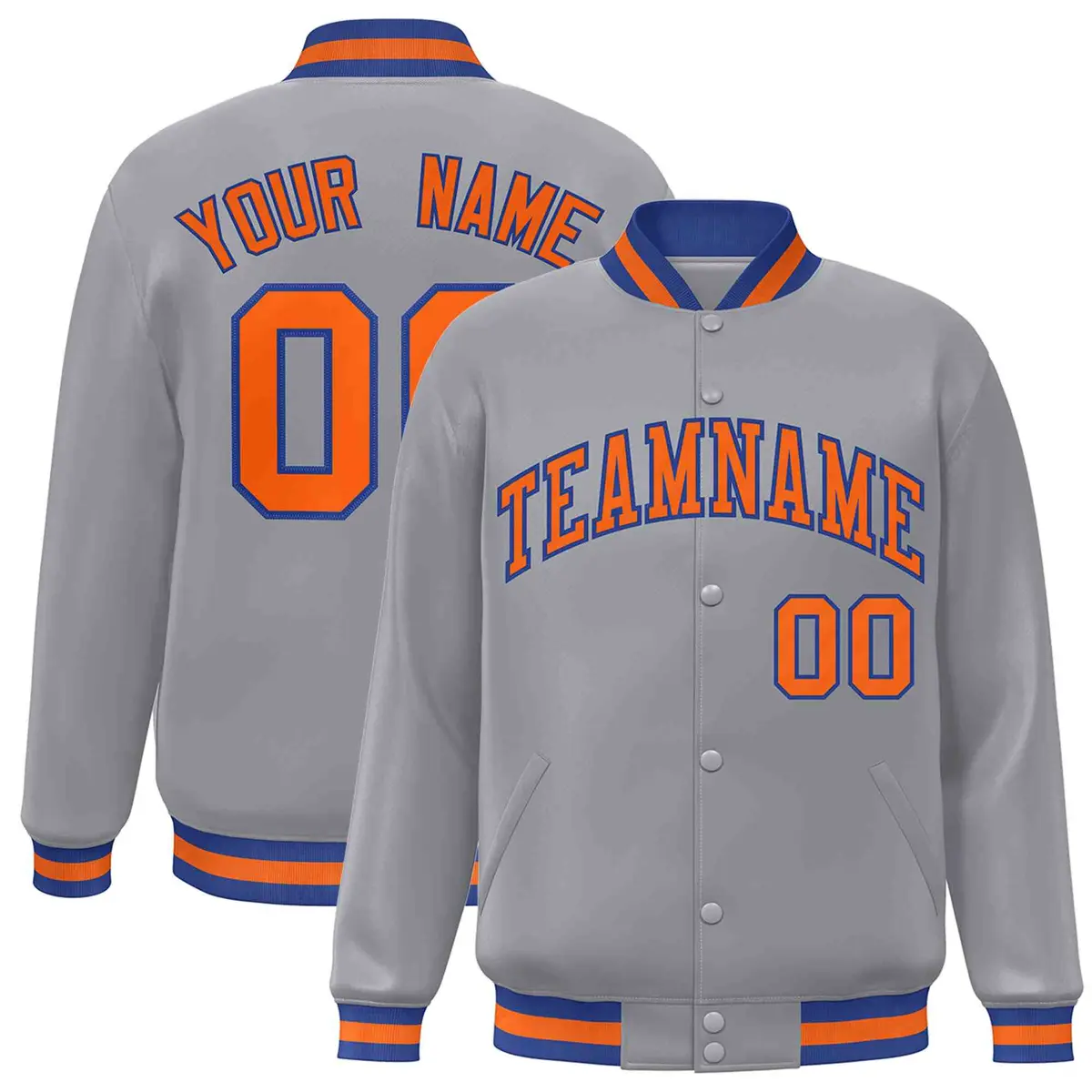 Gray Orange-Royal Classic Varsity Full-Snap Letterman Jacket