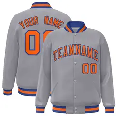 Gray Orange-Royal Classic Varsity Full-Snap Letterman Jacket 1