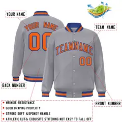 Gray Orange-Royal Classic Varsity Full-Snap Letterman Jacket 2