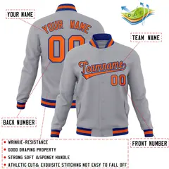Gray Orange-Royal Classic Varsity Full-Snap Letterman Jacket 4