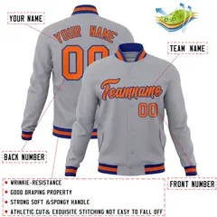 Gray Orange-Royal Classic Varsity Full-Snap Letterman Jacket 4