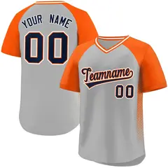 Gray Orange Side Spot Raglan Pullover Baseball Jersey 1