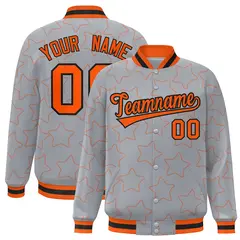Gray Orange Star Pattern Varsity Letterman Baseball Jacket 1