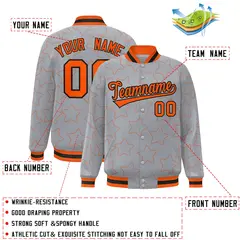 Gray Orange Star Pattern Varsity Letterman Baseball Jacket 2
