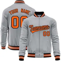 Gray Orange Varsity Full-Zip Letterman Baseball Jacket