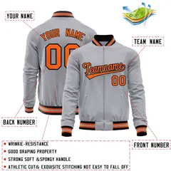 Gray Orange Varsity Full-Zip Letterman Baseball Jacket 4