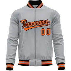 Gray Orange Varsity Full-Zip Letterman Baseball Jacket 5