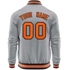 Gray Orange Varsity Full-Zip Letterman Baseball Jacket 6