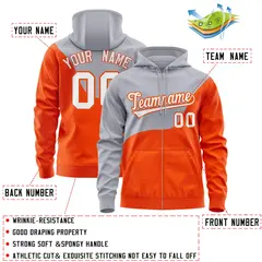 Gray Orange Wave Color Block Varsity Full-Zip Letterman Hoodie 4