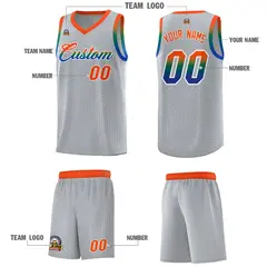 Gray Orange Wave Pattern Sports Uniform Basketball Jersey 5