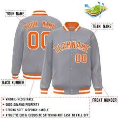 Gray Orange-White Classic Varsity Full-Snap Letterman Jacket 2