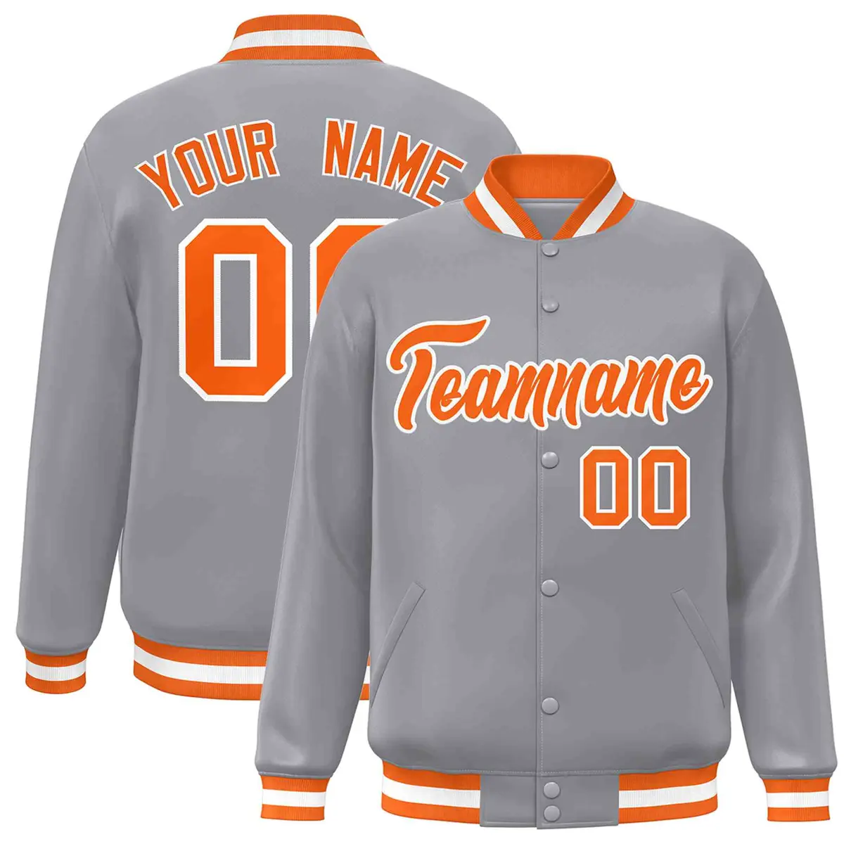 Gray Orange-White Classic Varsity Full-Snap Letterman Jacket