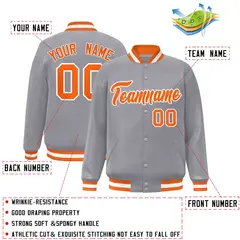 Gray Orange-White Classic Varsity Full-Snap Letterman Jacket 2
