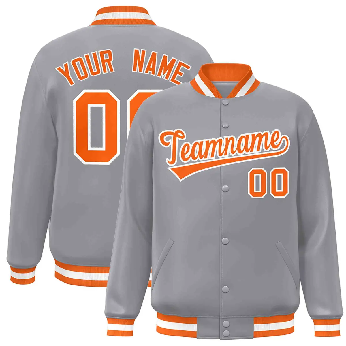Gray Orange-White Classic Varsity Full-Snap Letterman Jacket