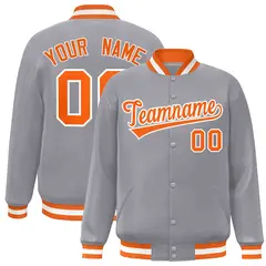 Gray Orange-White Classic Varsity Full-Snap Letterman Jacket 1